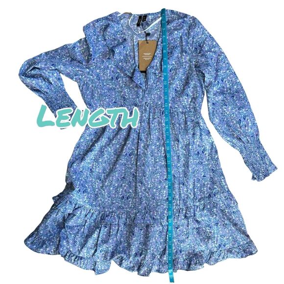 Vero Moda Henna Dress Womens Small Floral Ruffle Long Sleeve Mini Sundress NWT - Picture 12 of 16